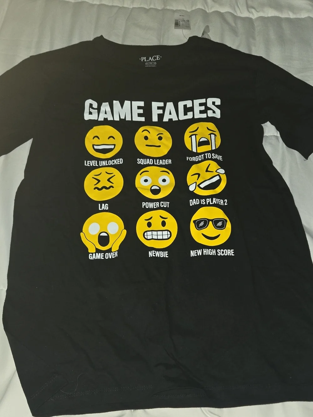 The Children's Place Black Tee with Yellow Emoji Game Faces